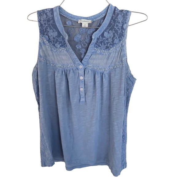 Sundance Tops - Sundance Older Blue Lace Trim V Neck Sleeveless Henley Top Women's  Sm Loose fit